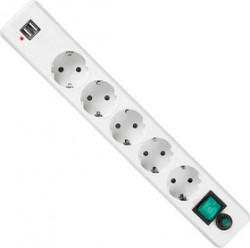 2010185, Сетевой фильтр Гарнизон ЕНW-6-USB 1.8 м 5 евророзеток и 2 USB 2A, белый.
