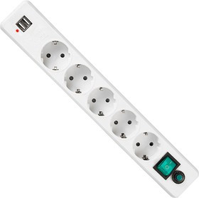 2010185, Сетевой фильтр Гарнизон ЕНW-6-USB 1.8 м 5 евророзеток и 2 USB 2A, белый.