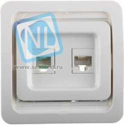 SV-54119-W, Розетка СВЕТОЗАР "ГАММА" комбинированная, телефонная + компьютерная, цвет белый
