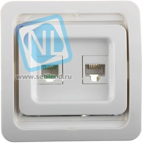 SV-54119-W, Розетка СВЕТОЗАР "ГАММА" комбинированная, телефонная + компьютерная, цвет белый