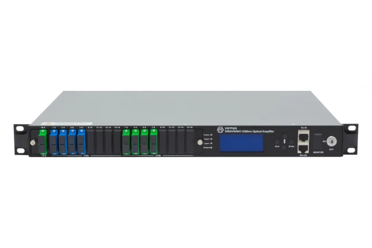 Оптический усилитель VERMAX для сетей КТВ, 2 входа, 8*21dBm выходов, WDM фильтр PON