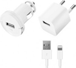 11102, Набор: АЗУ+СЗУ 1.2А, дата-кабель 8-pin для Apple, белый, Ultra, Deppa
