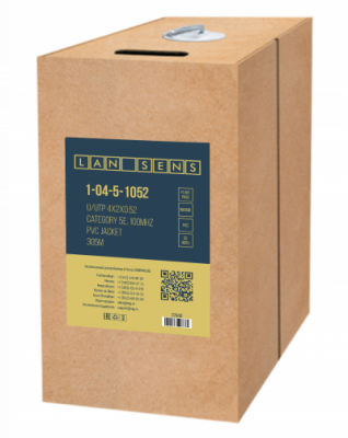 Кабель витая пара LANsens UTP, 4 пары Cat.5e, PVC, indoor, 305м