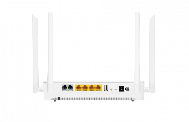 Абонентский терминал ONU XGSPON, 3 порта 10/100/1000Base-T, 1 порт 10/100/1000/2500Base-T, 2 порта для телефонии, двухдиапазонный WiFi 6Ghz