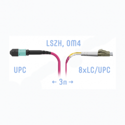Патчкорд оптический MPO/UPC-8LC/UPC, Duplex, MM (50/125 OM4), 2 метра