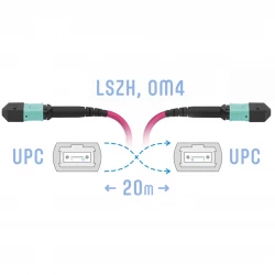 Патчкорд оптический MPO/UPC FF MM (50/125 OM4), 8 волокон, 20 метров (Cross)
