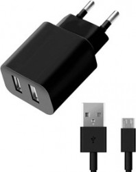 11303, СЗУ 2 USB 2.1А, дата-кабель microUSB, черный, Ultra, Deppa