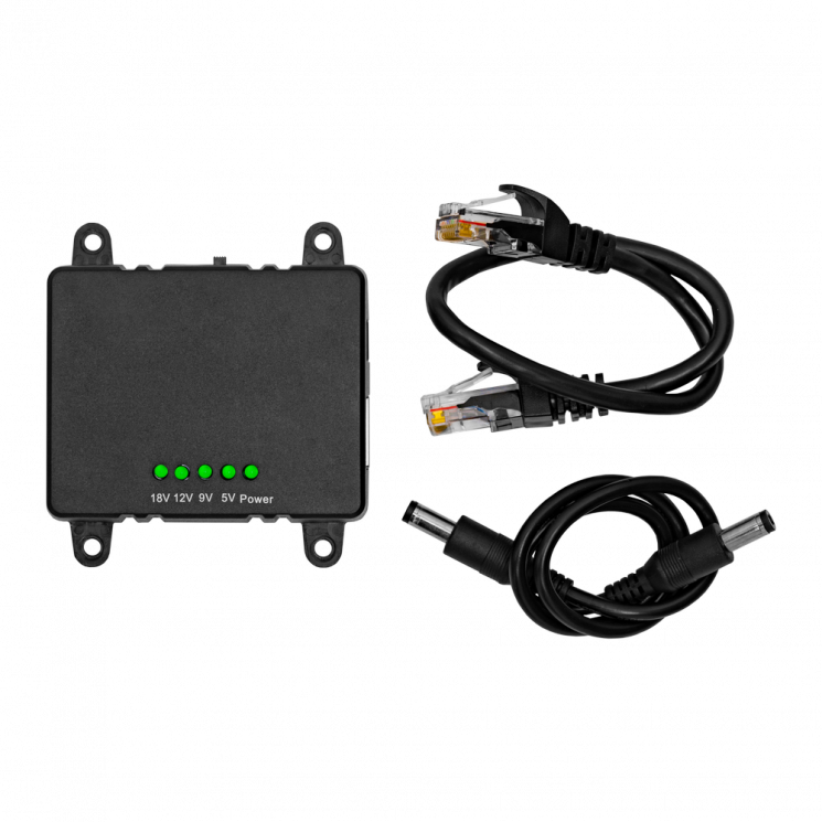 1-портовый сплиттер PS-250-1 PoE 802.3af/802.3at 10/100/1000Mbps, 5В/3А, 9В/2.5А, 12В/2.5А, 18В/1.6А