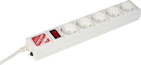 SPG-B-6-WHITE, Удлинитель сетевой с фильтром, 5 розеток, 1.9м, белый